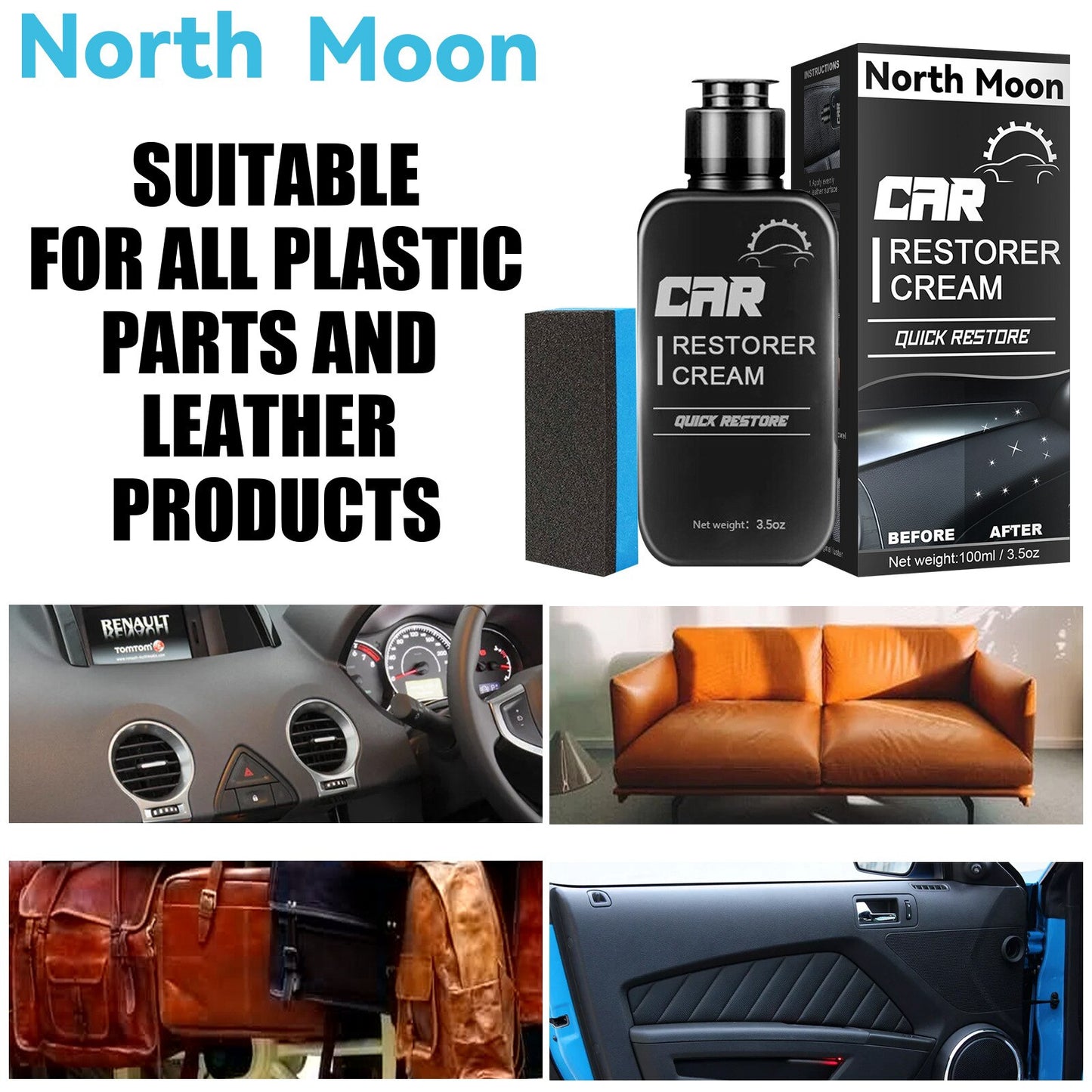 North Moon - vaporisateur de rénovation et nettoyage d'entretien intérieur d'automobile pour rénovation du cuir et pièces en plastique.