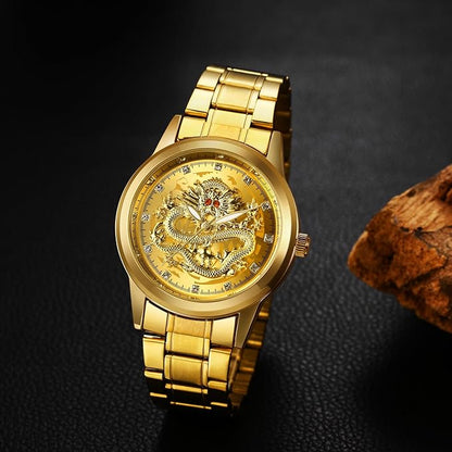 Dragon montre analogique quartz en acier inoxydable pour hommes.