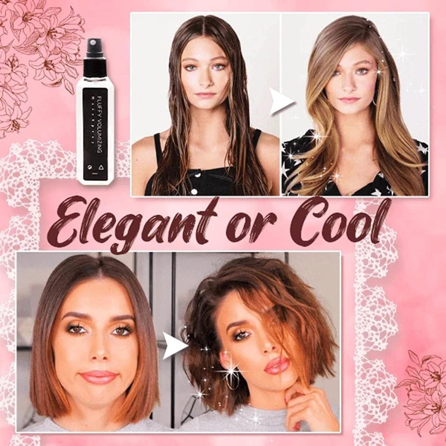 Spray épaississant pour cheveux aux protéines végétales.