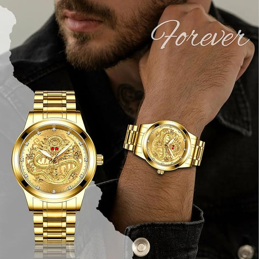 Dragon montre analogique quartz en acier inoxydable pour hommes.