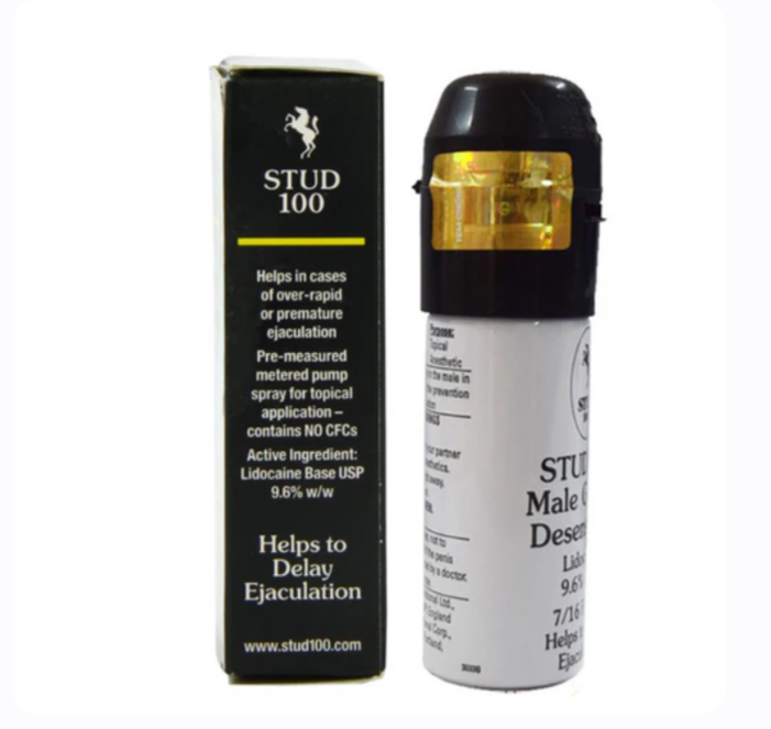 STUD 100-Spray désensibilisant génital masculin.