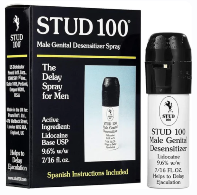 STUD 100-Spray désensibilisant génital masculin.
