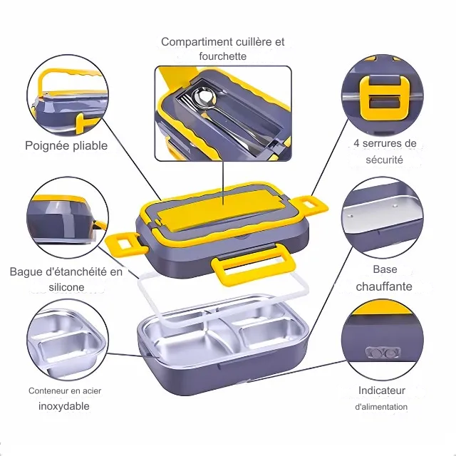 Boîte à lunch chauffante électrique 3 en 1.