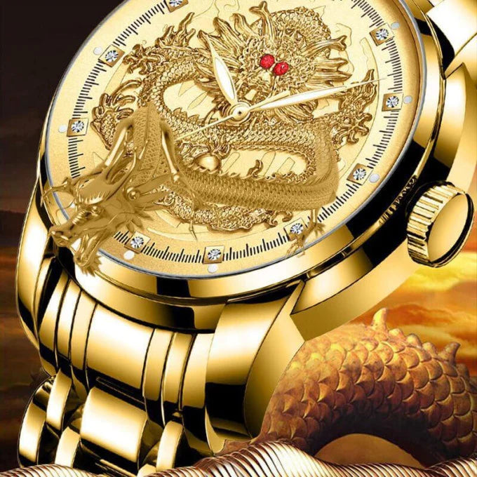 Dragon montre analogique quartz en acier inoxydable pour hommes.