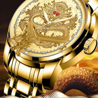Dragon montre analogique quartz en acier inoxydable pour hommes.