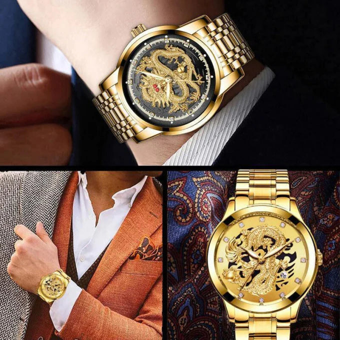 Dragon montre analogique quartz en acier inoxydable pour hommes.