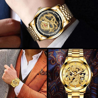 Dragon montre analogique quartz en acier inoxydable pour hommes.